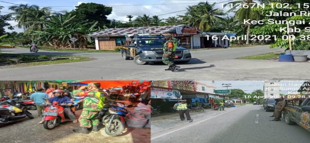 Kodim 0303/Bengkalis, Babinsa Bersinergi Tegakkan Pendisiplinan Prokes di Kecamatan Sungai Apit