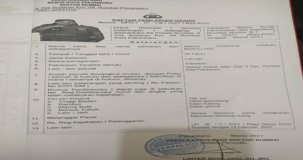 Direktur LBH Bela Rakyat Nusantara ; Samuel Manullang Sudah Ditetapkan Sebagai DPO Segera Menyerahkan Diri