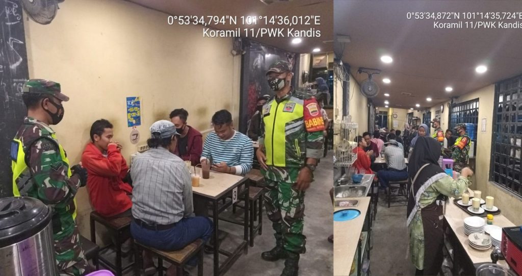 Penegakan Disiplin Prokes dan Himbauan Masyarakat, Baik Pembeli dan Pemilik Warung di Wilayah Binaan Koramil 11/Pwk Kandis