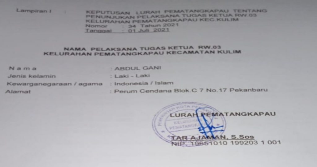 Oknum Lurah Diduga Memaksa RT Mundur, dii Minta Walikota Evaluasi Kinerja Lurah Pematang Kapau