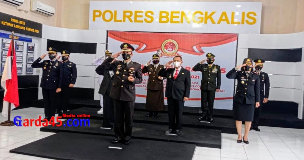 Polres Bengkalis Melaksanakan Upacara Secara Virtual di Pimpin Langsung Presiden RI Joko Widodo