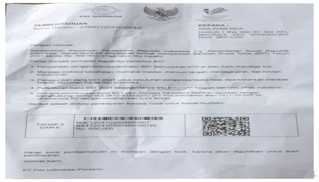 Penyaluran Bantuan Sosial Tunai Yang Tidak Tepat, Kades Maliwa’a Kecamatan Idanogawo Komplain Kepada Kementrian Terkait