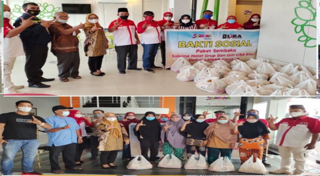 Situasi Pandemi Covid 19, Hotel Sabrina Group Bersama LSM-LIRA Riau Bagikan 150 Paket Sembako Ke Warga Sekitarnya