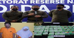 Ket : Kapolda Riau didampingi Direktur Resnarkoba serta Kabid Humas saat gelar konferensi pers, sebanyak 81 kg sabu dan dua orang tersangka (foto/istimewa)