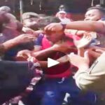 Ket : Oknum Satpol PP Saat Melakukan Dugaan Pemukulan Terhadap Pedagang Pasar Agus Salim (Foto : Garda45.com).