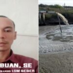 Teks foto : Heri Sibuan, SE Kepala Unit Pengawas DPH LSM Beber dan salah satu tambak udang lagi membuang limbar langsung kelaut tanpa penyaringan Ipal (foto/Lam Beber).