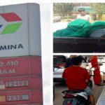 Teks foto : SPBU No. 14.282.610 di Jl. Yos Sudarso, Muara Fajar, Kec. Rumbai, Kota Pekanbaru Riau Sedang Melayani Pengisian BBM Jenis Pertalite Menggunakan Jerigen Yang Skala Besar. (Foto/Dokumen KEND ZAI)