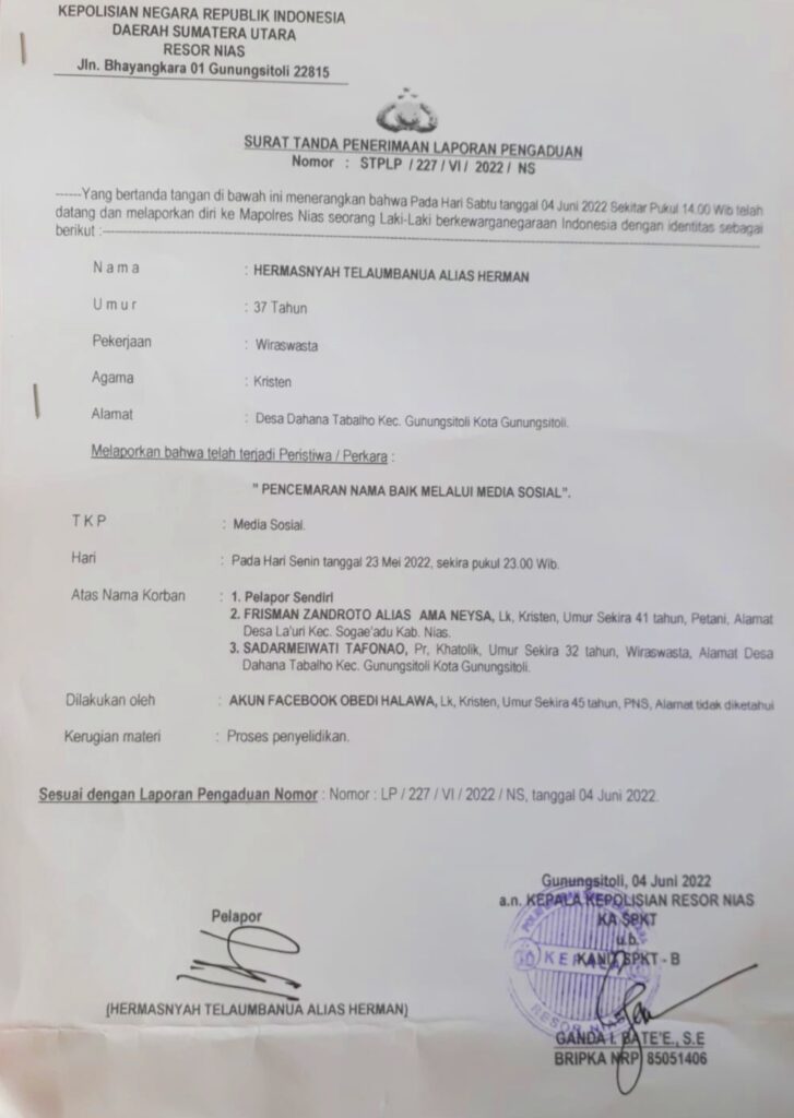 Resmi Dilaporkan Atas Dugaan Pencemaran Nama Baik, Obedi Halawa Ngawur Jawab Konfirmasi Awak Media