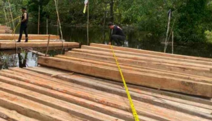 8 Ton Kayu Ilegal Disergap di Sungai Pertas, Satu Pelaku Dibekuk Polres Meranti